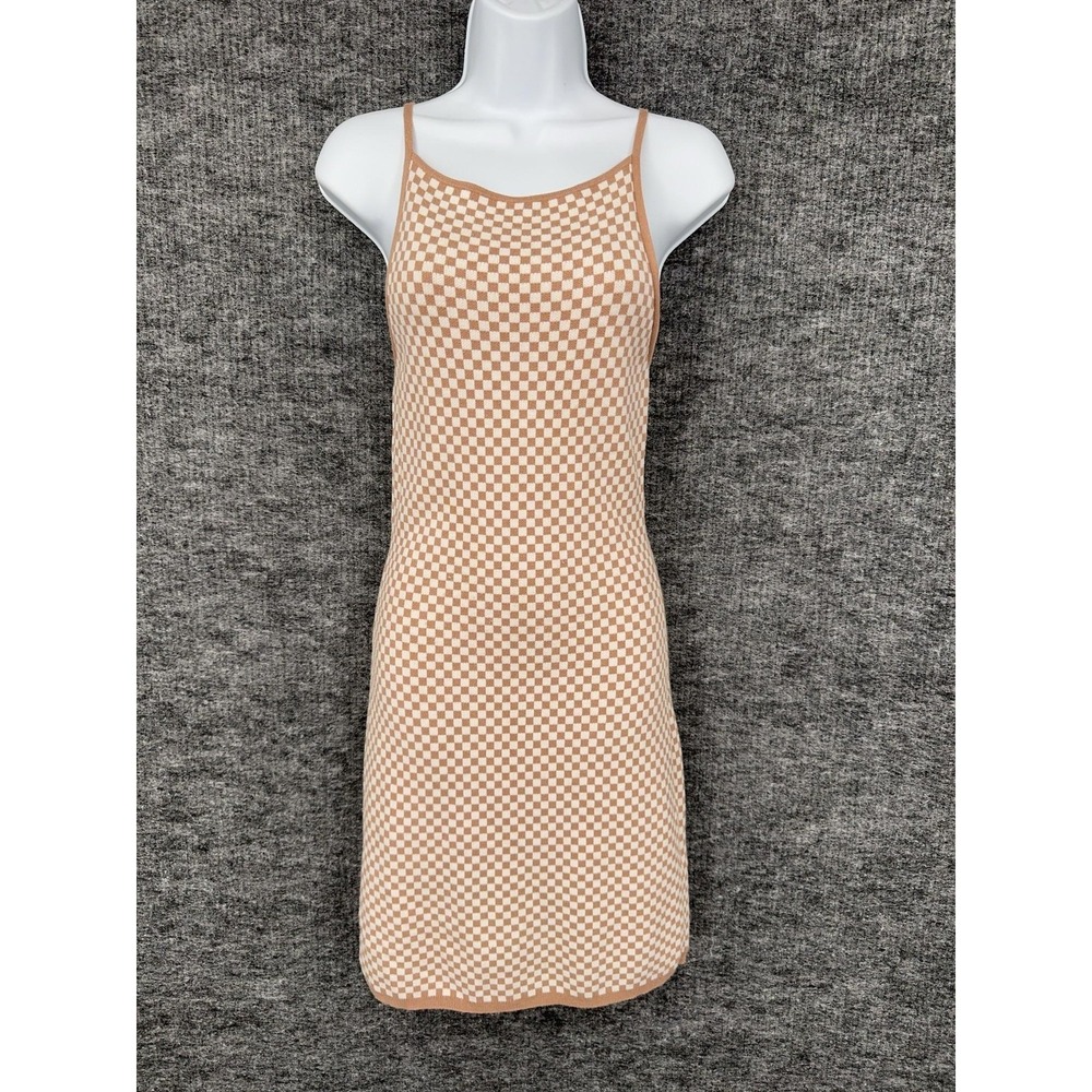 Abercrombie & Fitch Dress‎ Womens M Beige Check Square Neck Bodycon Knit